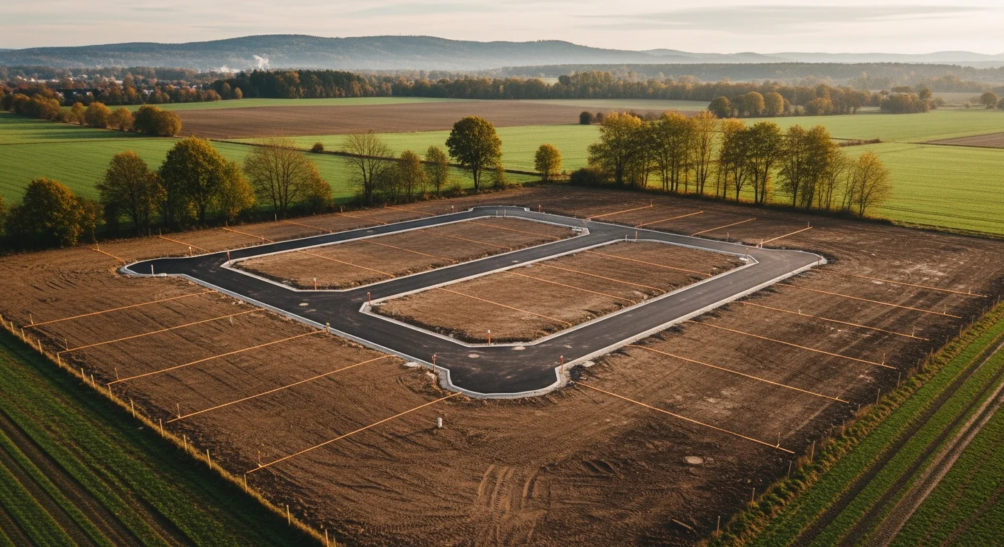 Luftaufnahme einer neu erschlossenen Bauparzellen-Siedlung in Westsachsen