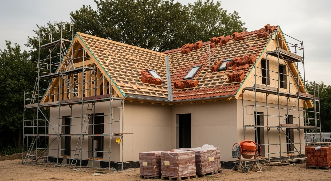Einfamilienhaus im Bau auf einer fertig erschlossenen Bauparzelle